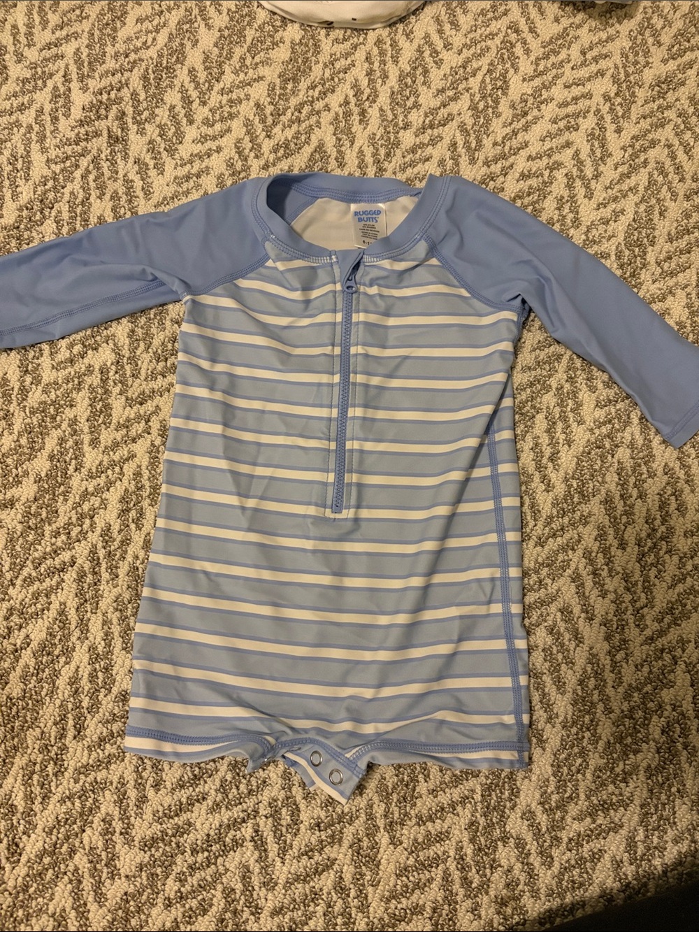 Rugged Butts Light Blue Striped Kids Zip-Front Rashguard One-Piece